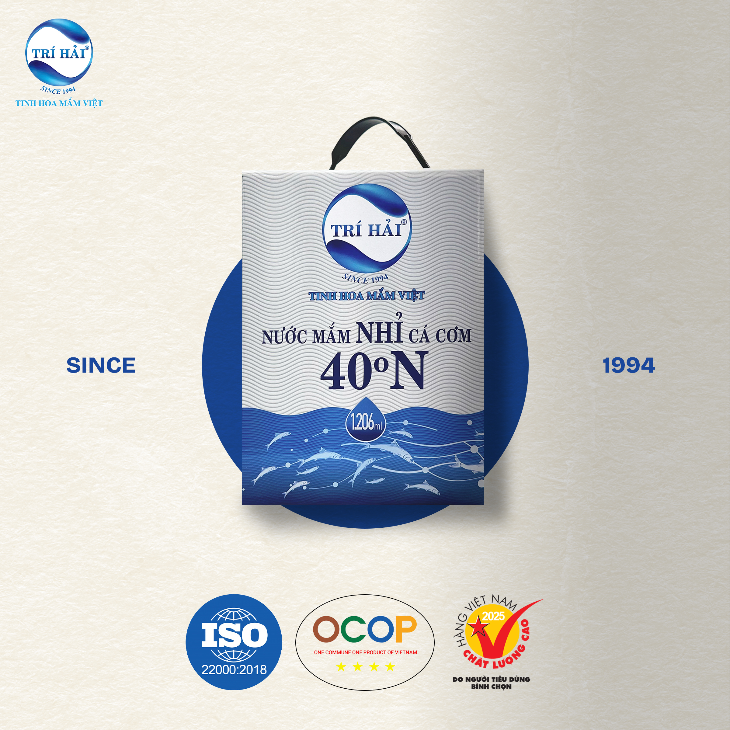 NƯỚC MẮM NHỈ CÁ CƠM 40 ĐỘ TRÍ HẢI – HỘP 6 CHAI 201ML